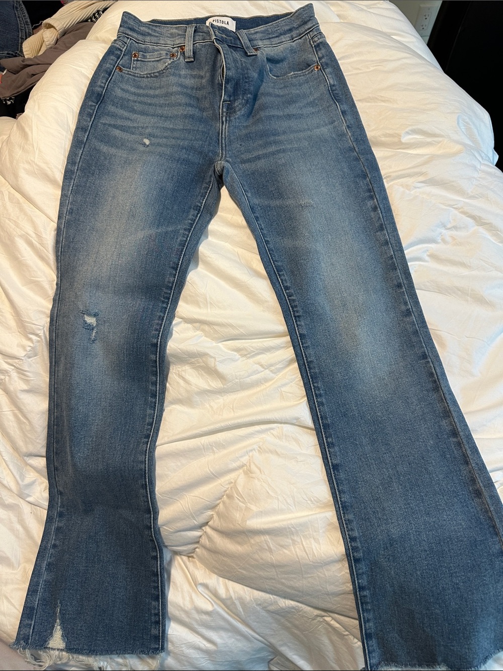 pistola Medium Blue Flared Distressed Jeans